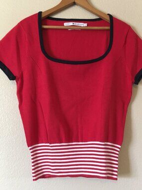 Vintage Tommy Hilfiger Shirt L Red White Navy Blue y2k Preppy Nautical Patriotic